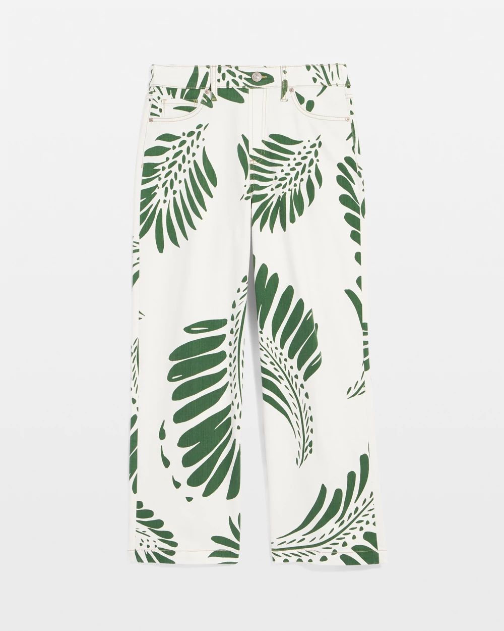 Palm-Frond-Motif Pull-On Wide-Leg Cropped Jeans | Chico's